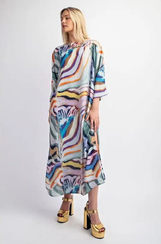 Pull Over Boat Neck Printed Maxi Dress