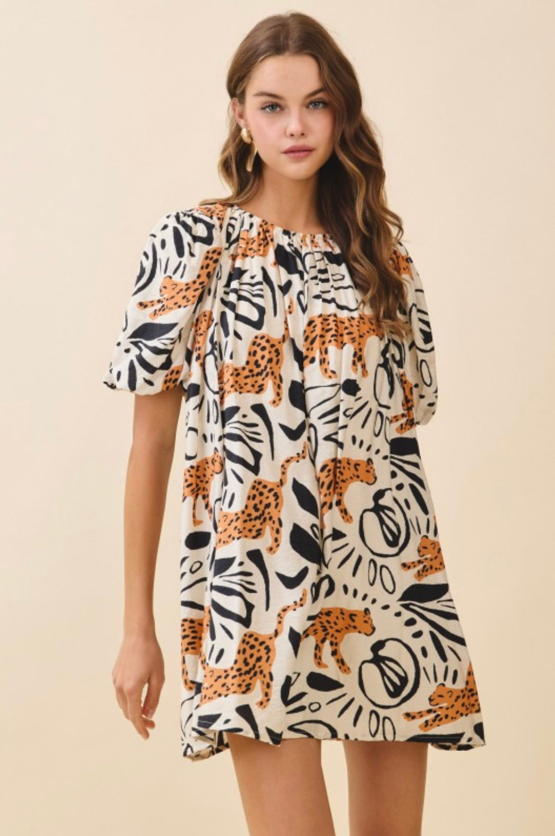 Leopard Print Round Neck Mini