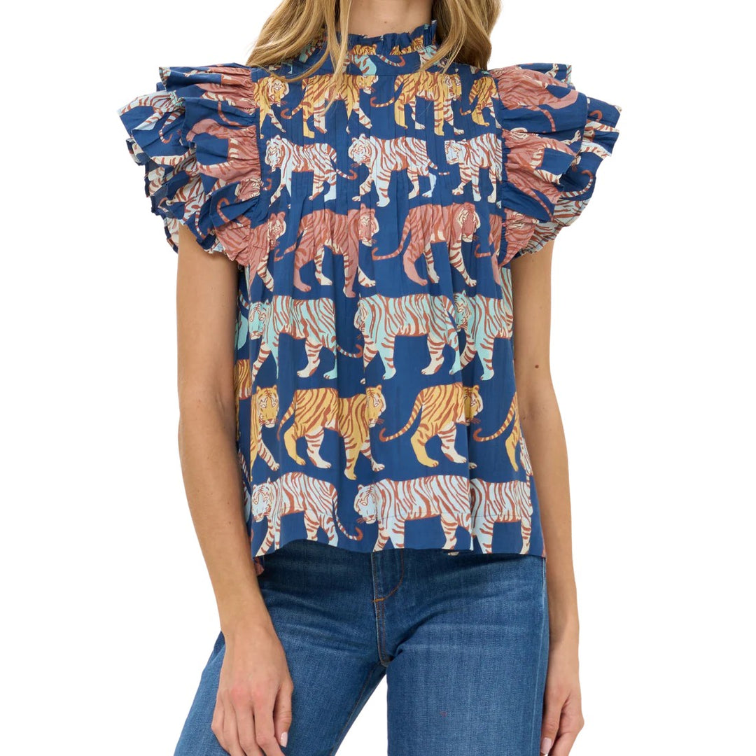 Pintuck Ruffle Top, Raj Navy