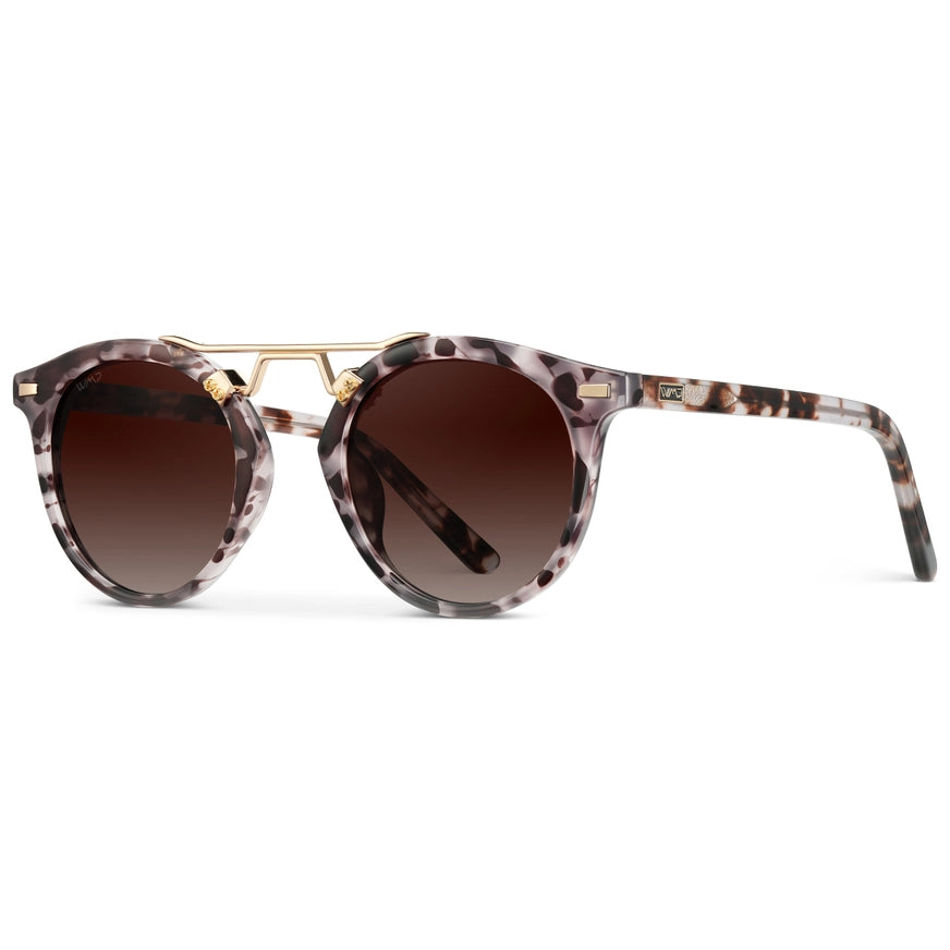 Skyler Round Polarized Sunglasses in Beige Tortoise Frame/Brown Lens