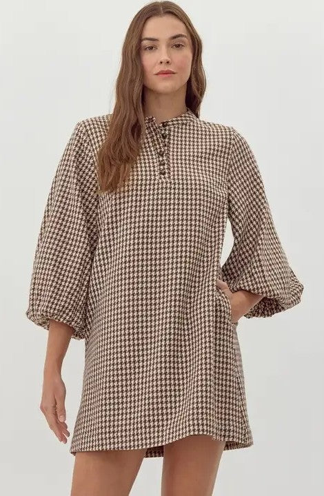 Classic Houndstooth Swing Dress