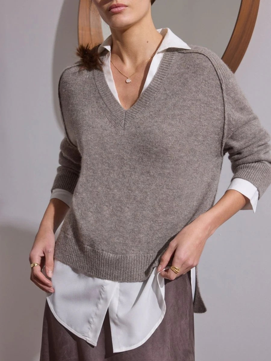 The Looker Layered V-Neck in Otter Melange