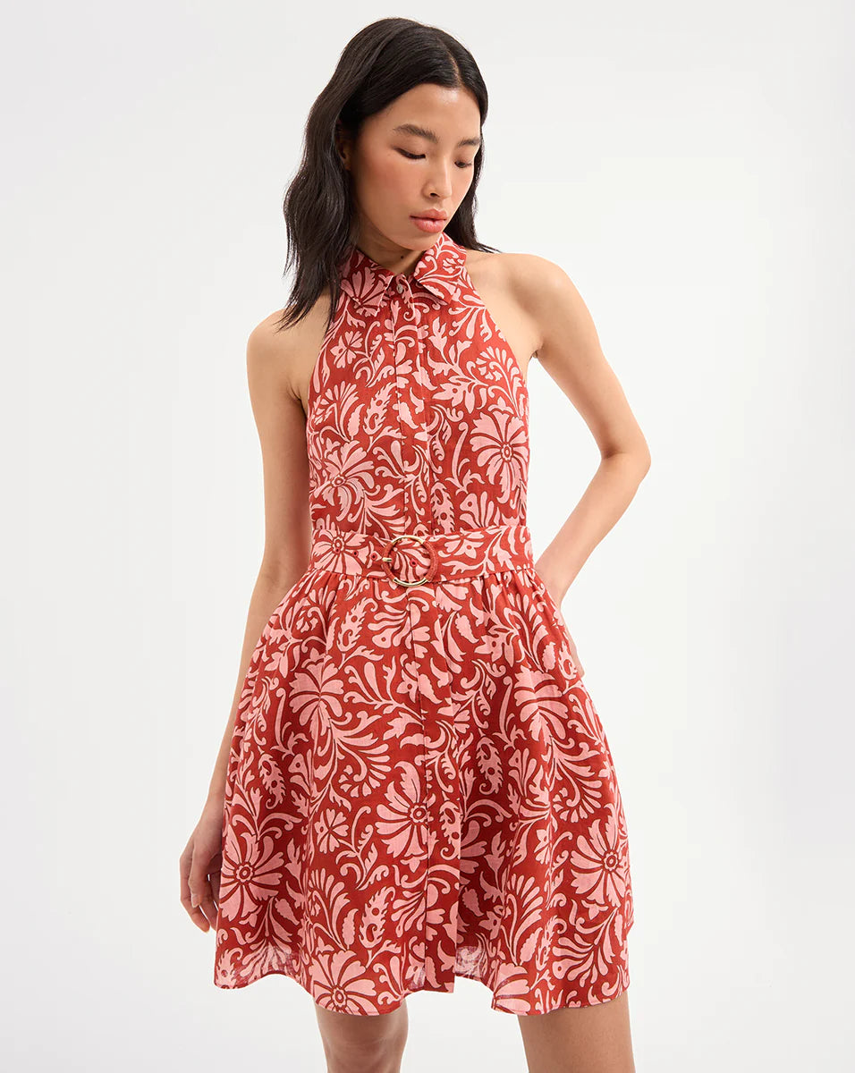 Beau Linen Dress in Dark Persimmon Multi