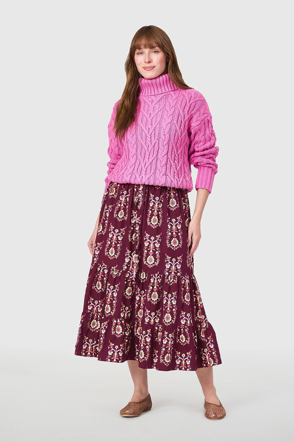 Cable Knit Turtleneck in Raspberry