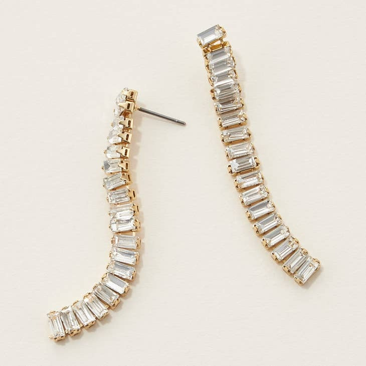 Linked Colored Rhinestone Drop Earrings in Crystal