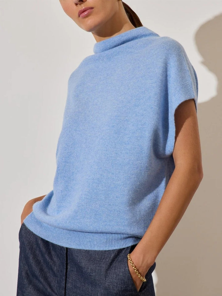 The Morten Funnel Neck Cashmere Top in Air Blue Mélange