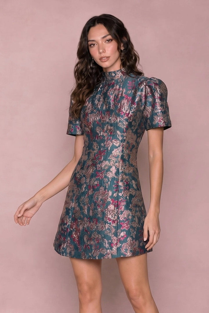 Jacquard Mock Neck Mini Dress