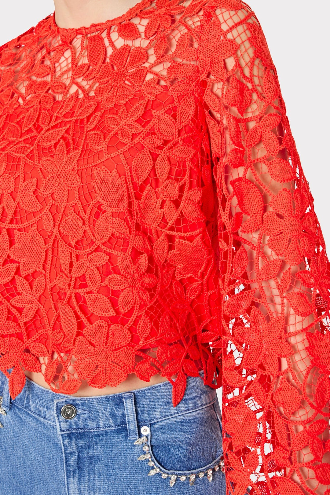 Catelyn Summer Floral Lace Top in Coral