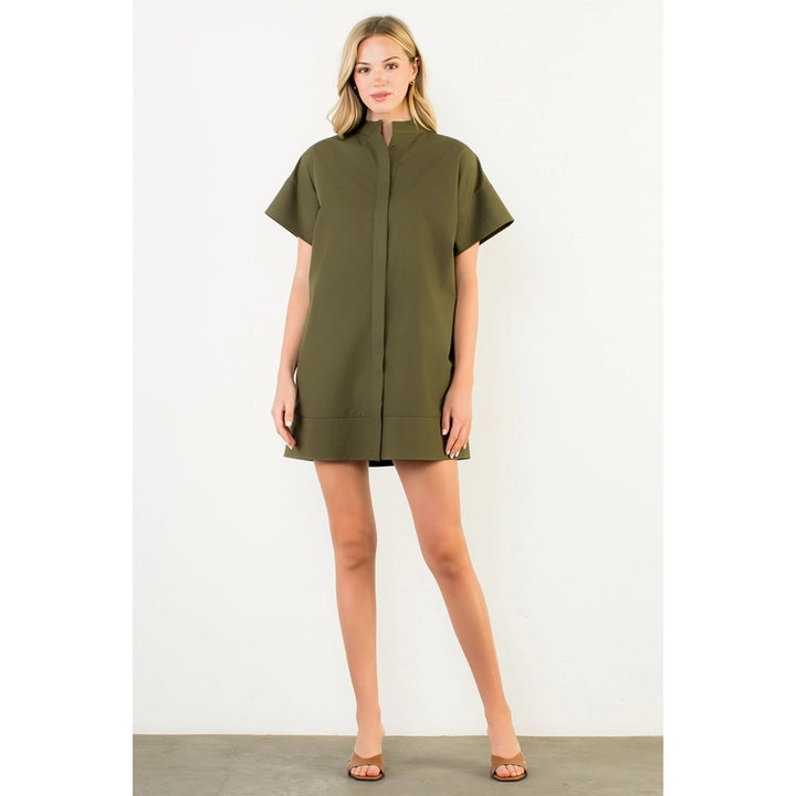 Short Sleeve Button Dress in Olive