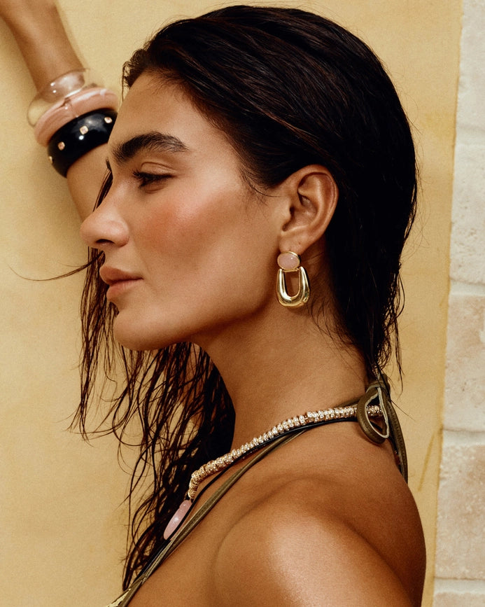 The Rose Quartz Rio Earrings- Gold