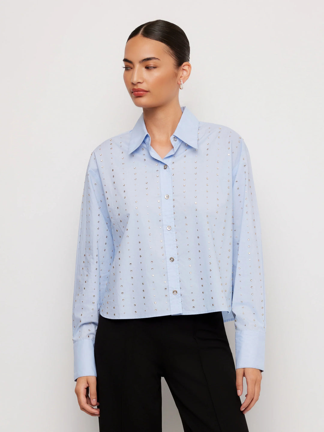 Lisa Embellished Button Up Top in Blue