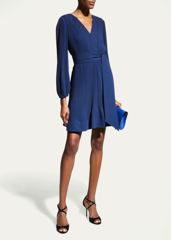 Liv Pleated Dress in Navy