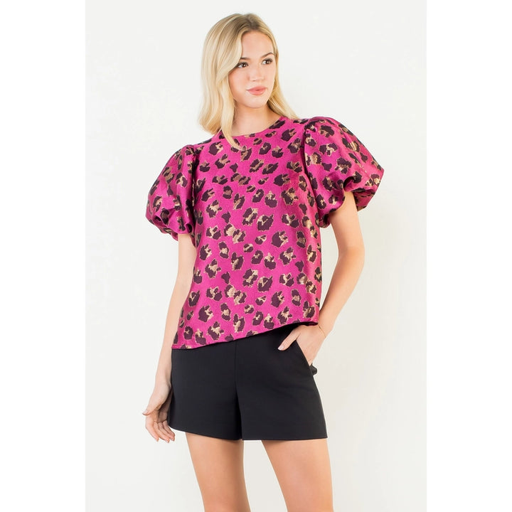 Puff Sleeve Leopard Print Top in Pink