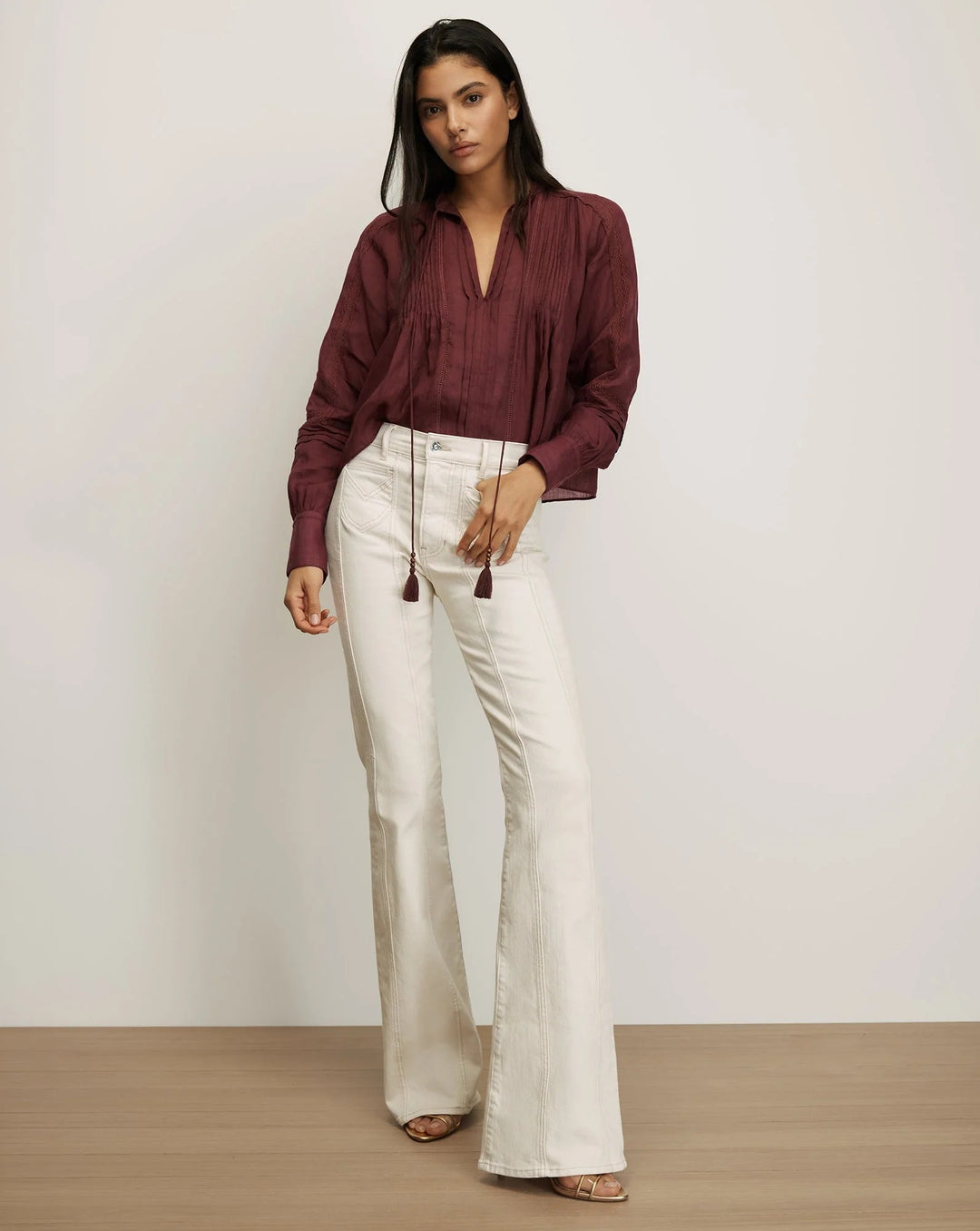 Sawyer Self-Tie Blouse I Burgandy