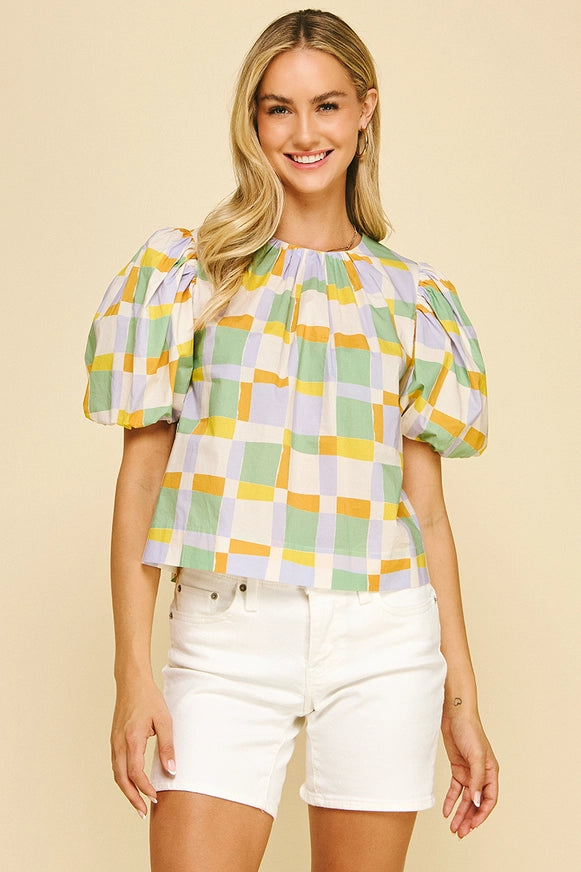 Color Block Blouse in Orange and Purple