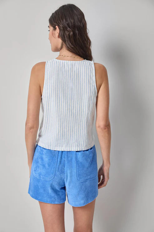 Sleeveless zip top in capri Stripe