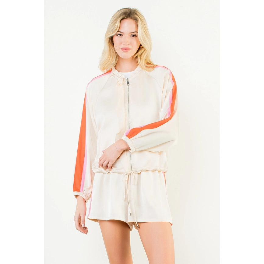 Long Sleeve Track Suit Jacket in Cream