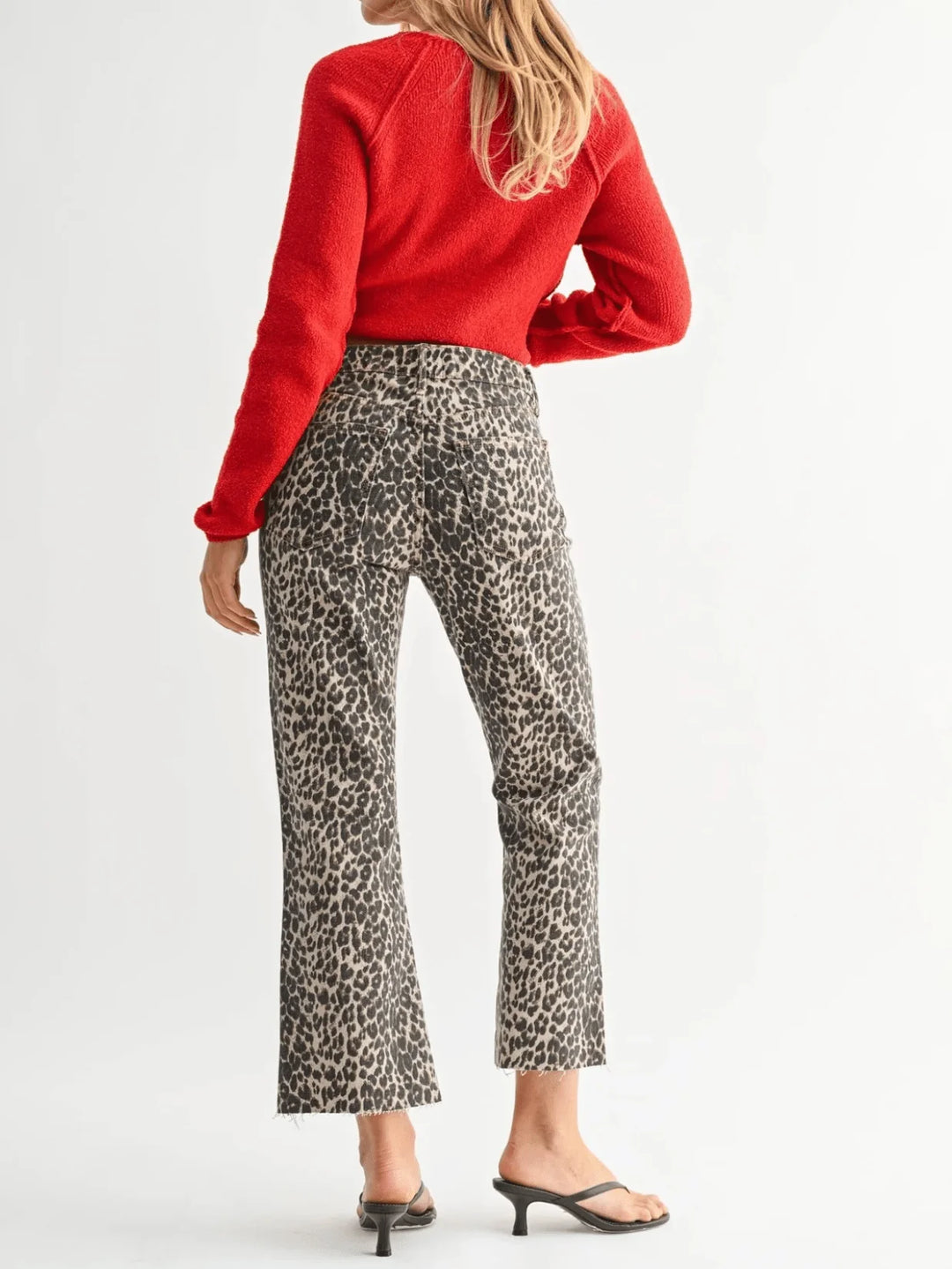 Leopard High Rise Crop Flare Jeans