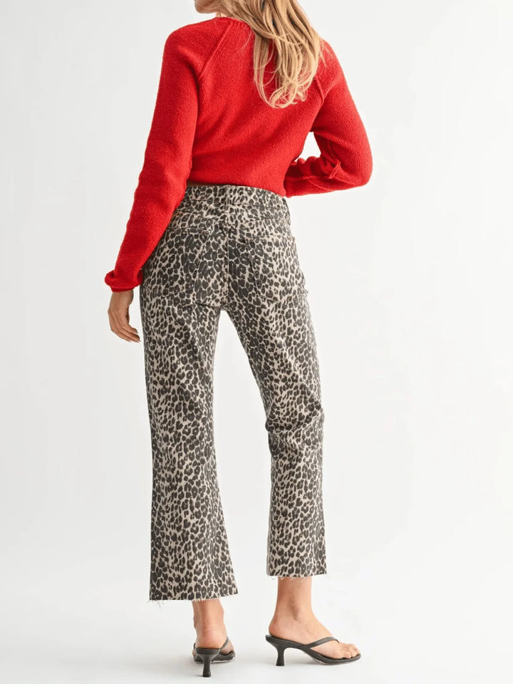 Leopard High Rise Crop Flare Jeans