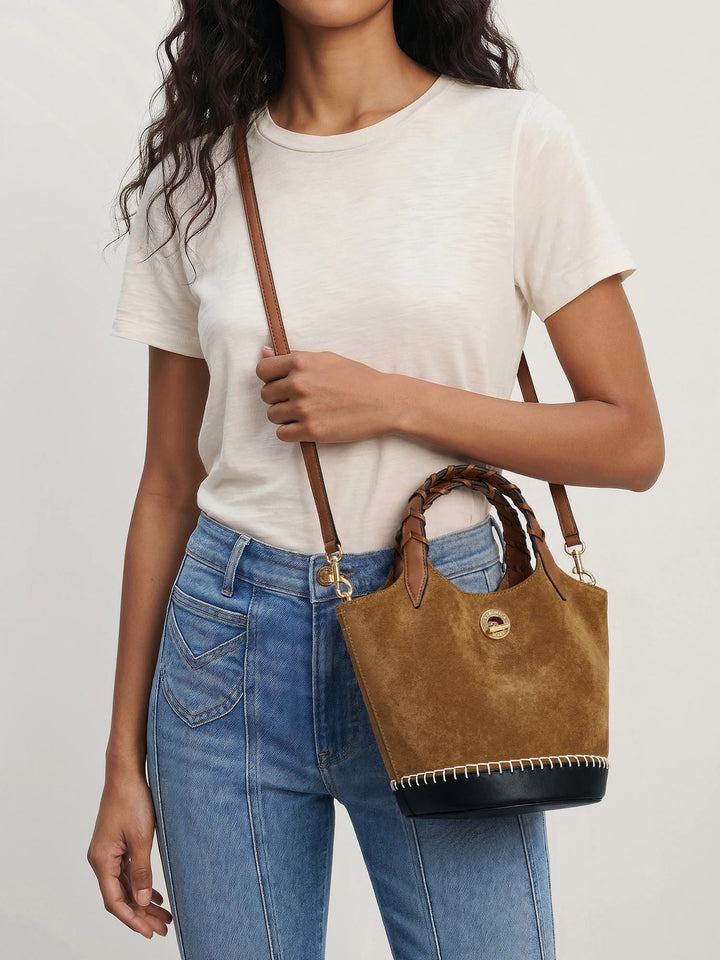 Tan Suede Anchor Bag w/ Whipstitch Top-Handle