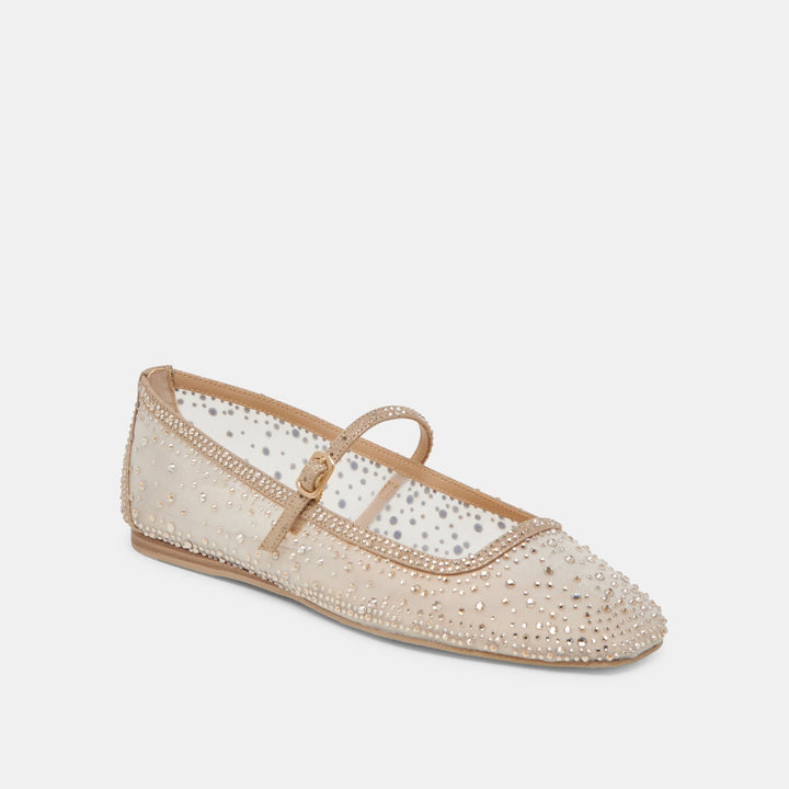 Reyes Crystal Ballet Flats in Gold Mesh