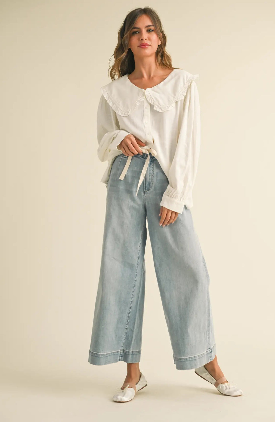 Tie Front Washed Denim Pants
