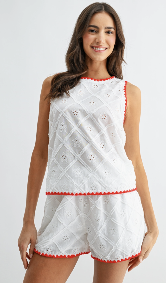 Eyelet Embroidered Shorts Set
