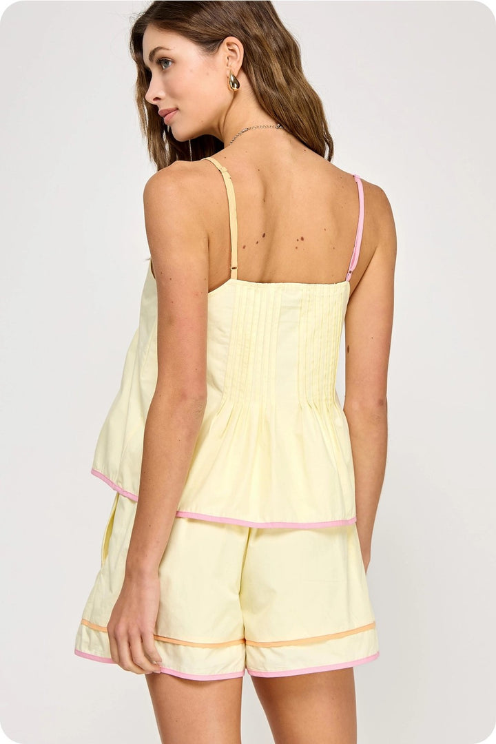 Limoncello Poplin Tank with Tangerine/Pink Piping
