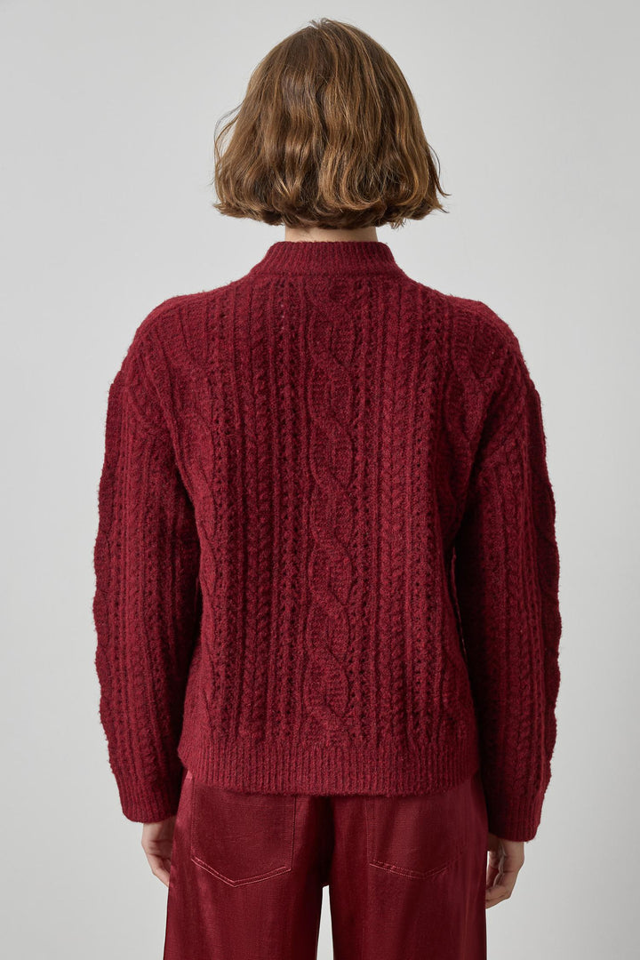Relaxed Cable Knit Sweater in Port
