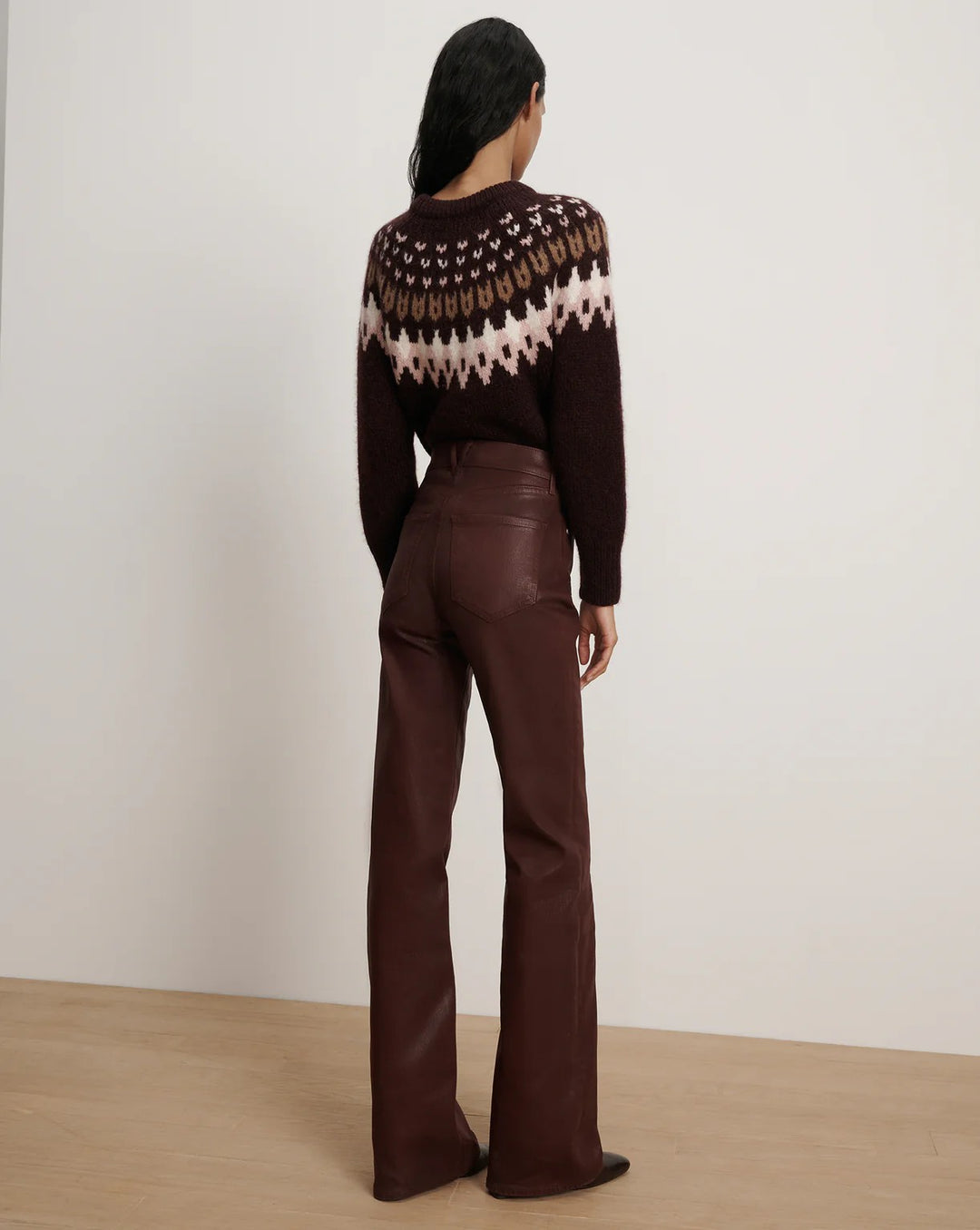 Crosbie Coated High Rise Wide Leg in Raisin