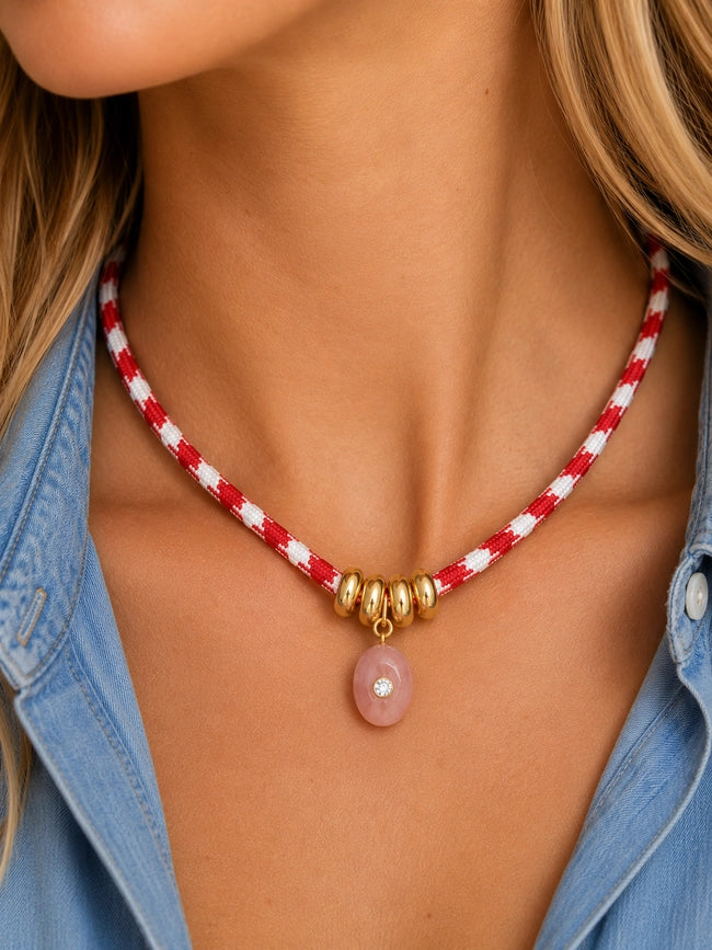 Rose Cord Necklace in red