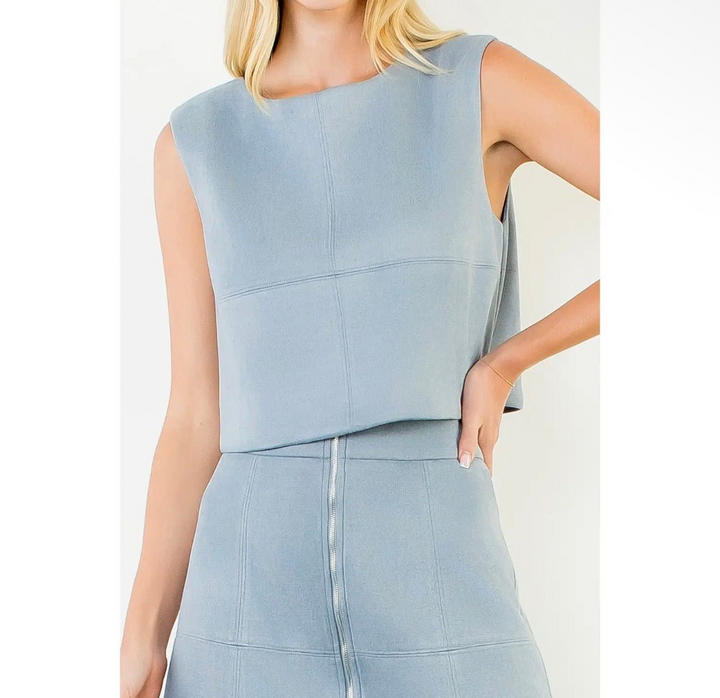 Suede Sleeveless Top in Blue