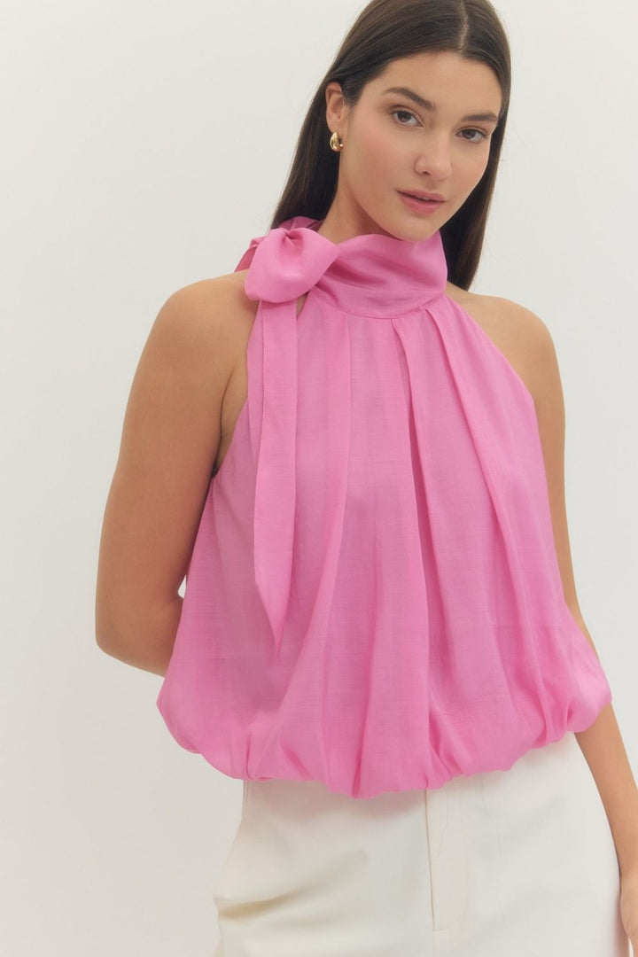 Camille Tie-Neck Top in Pink