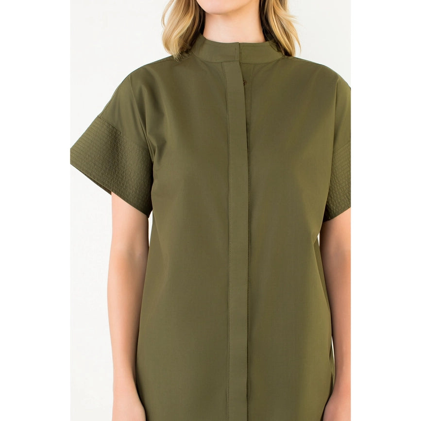 Short Sleeve Button Dress in Olive