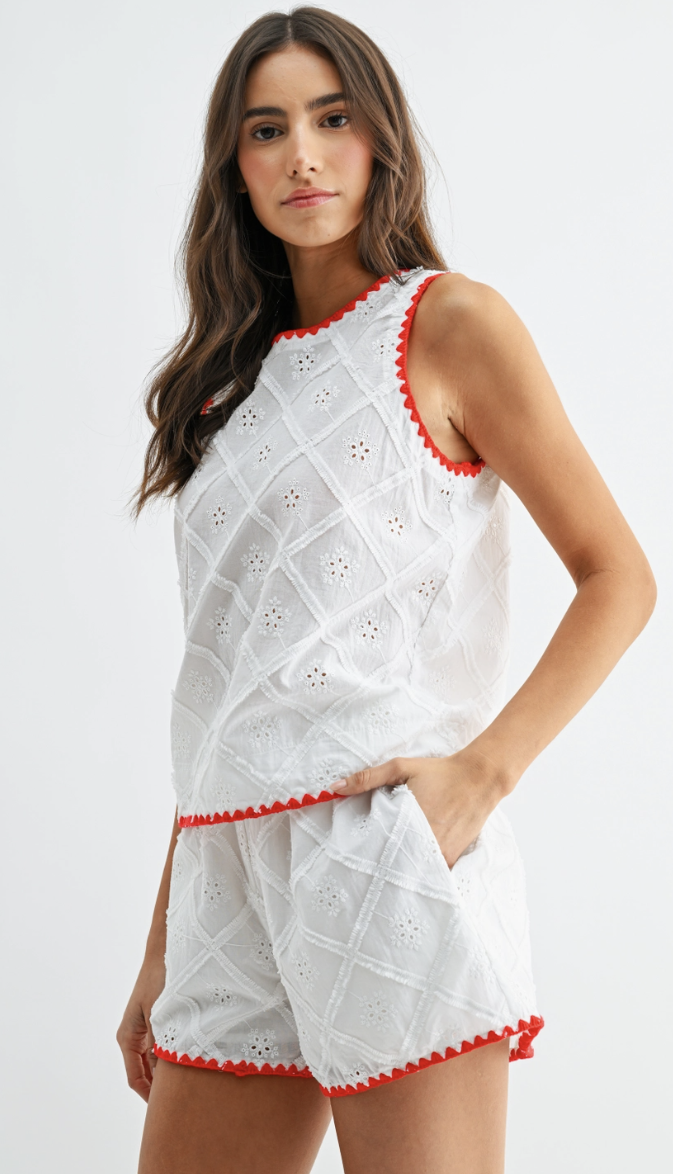Eyelet Embroidered Shorts Set