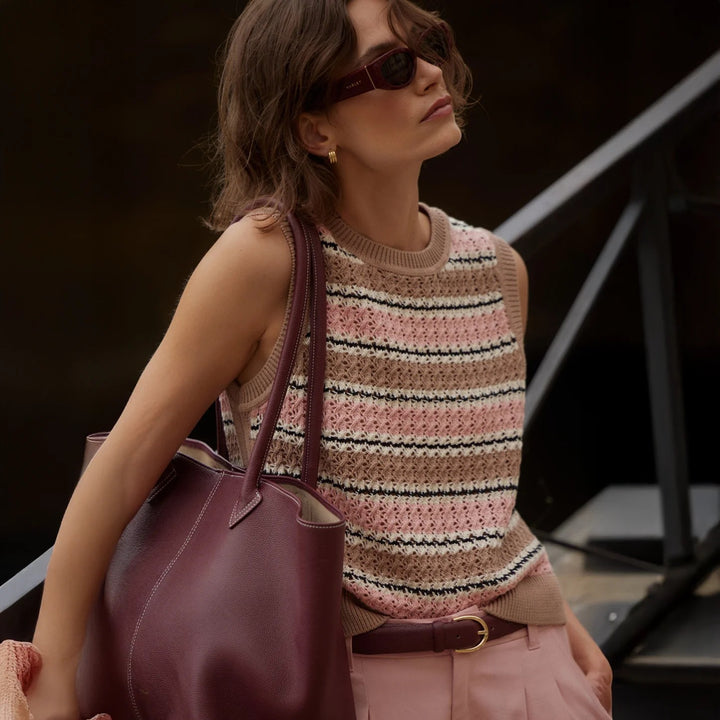 Deeley Stripe Stitch Tank in Warm Taupe/Mellow Rose