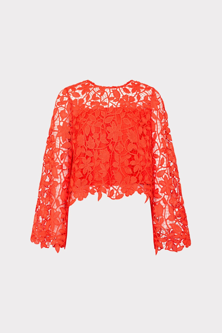 Catelyn Summer Floral Lace Top in Coral