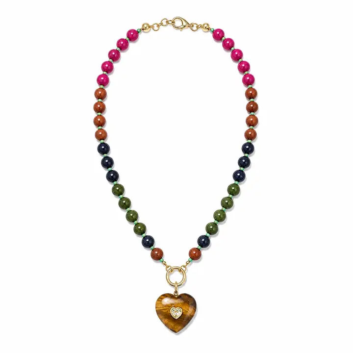 Tiger Muse Heart Neckace in brown multi