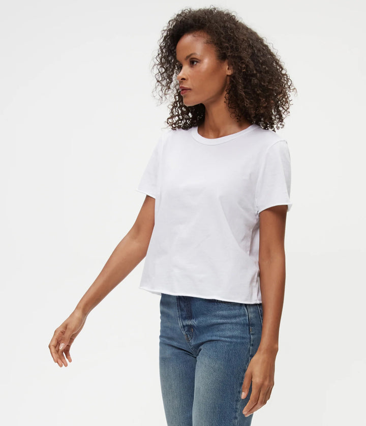 Jackie Raw Edge Crew Neck Tee in White
