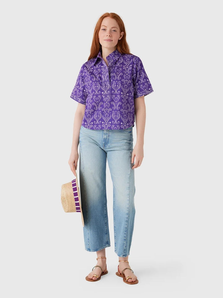 Purple Bandana Split Neck Top