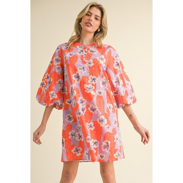 Flower Mixed Print Dress in Orange