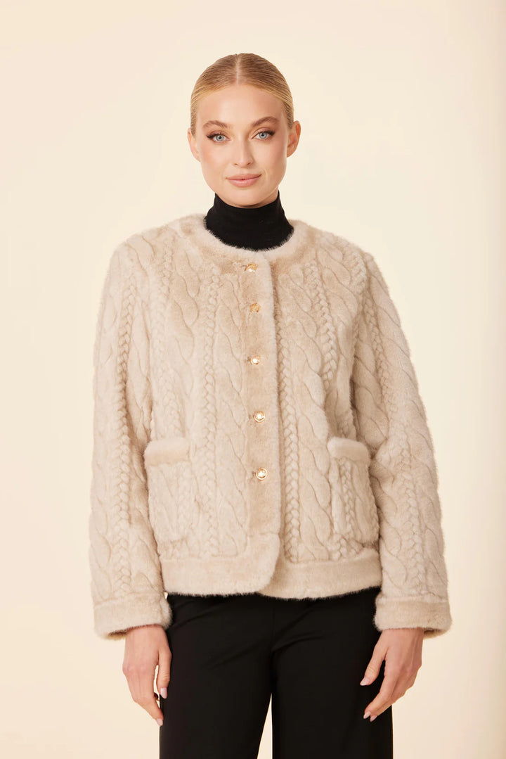 Faux Fur Cable Knit in Beige