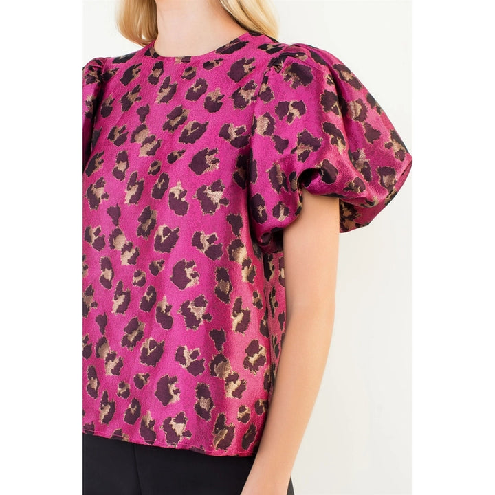 Puff Sleeve Leopard Print Top in Pink