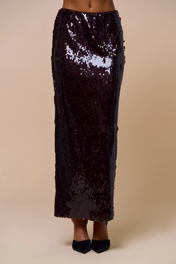 Sequin Maxi Skirt in Brown