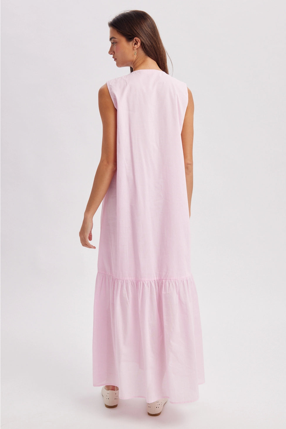 Cotton Button-Up Midi Dress in Ballet