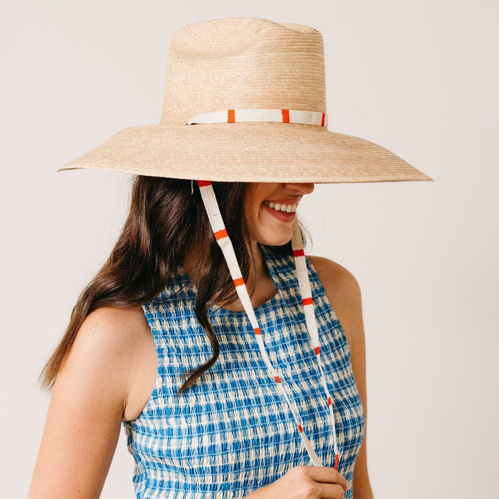 Natural Pool Hat with Cherry Pinstripe Strap