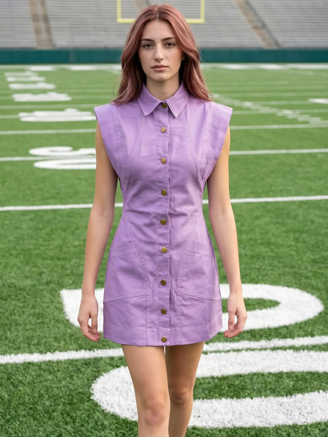 Contrast Stitch Utility Mini Dress in Purple