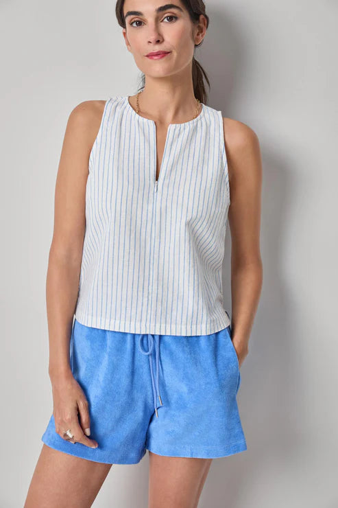 Sleeveless zip top in capri Stripe