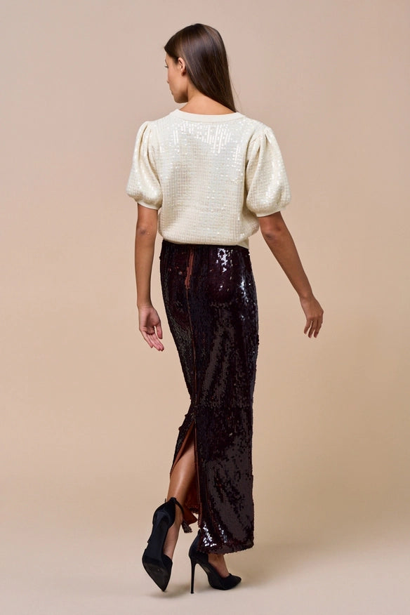 Sequin Maxi Skirt in Brown