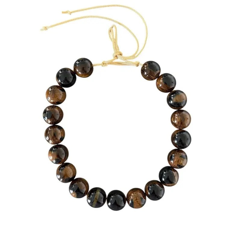 Chunky Beaded Necklace - Woodgrain